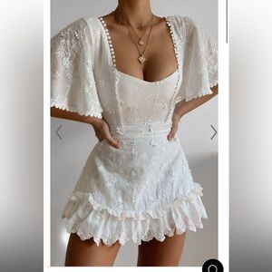 Showpo White Mini Dress with Floral Embroidery